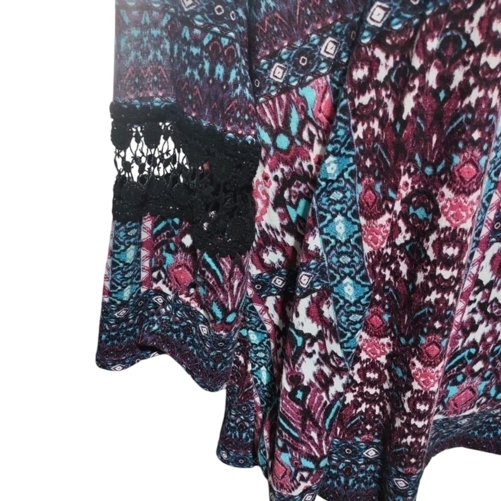 Kim Rogers Lace Print Top Purple Black Women's Size 1X - Picture 3 of 5